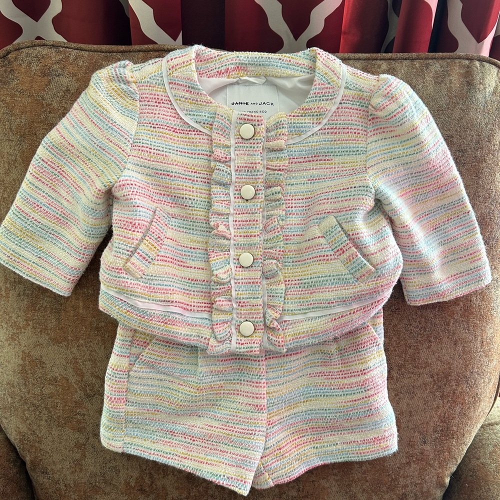 Janie and Jack Multicolored Spring Easter Tweed Jacket Set 3T
